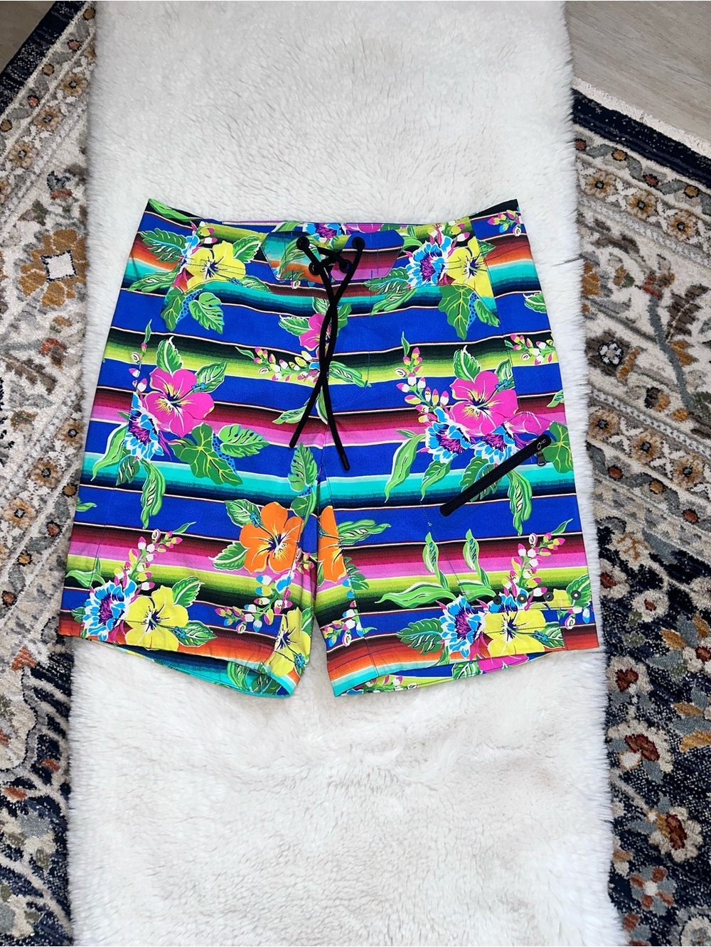 Polo by Ralph Lauren Multicolor Floral Stripe Swim Shorts - Picture 1 of 4